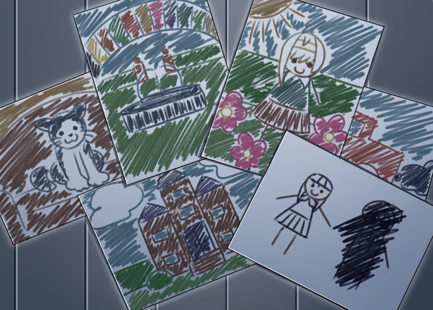 A collection of childhood drawings